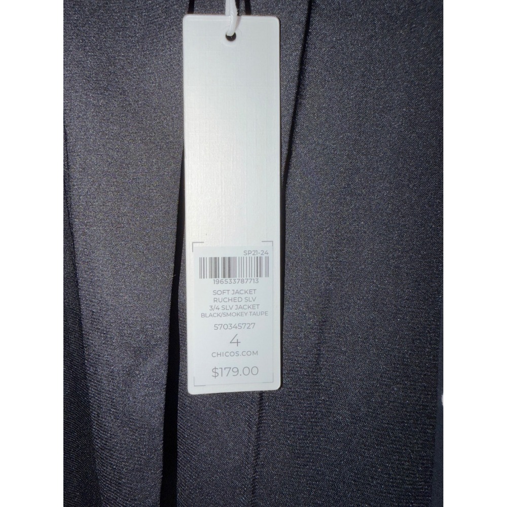 Chico's NWT Polka Dot Ruched Sleeve Blazer Open Front Black Cream Size 4 US 20 - Picture 5 of 6
